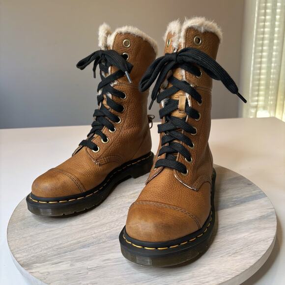Dr. Martens Women's Aimilita Fur Lined Grizzly Brown Leather Boots US Size 7 - Picture 4 of 11